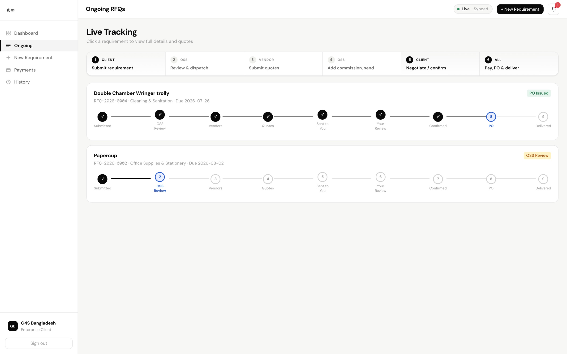 Live tracking — OSS Nexus portal